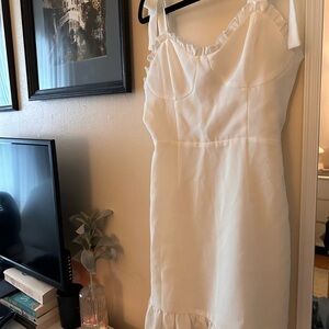 Forever 21 White Mini Slip Dress with Spaghetti Straps and Ruffled Hem